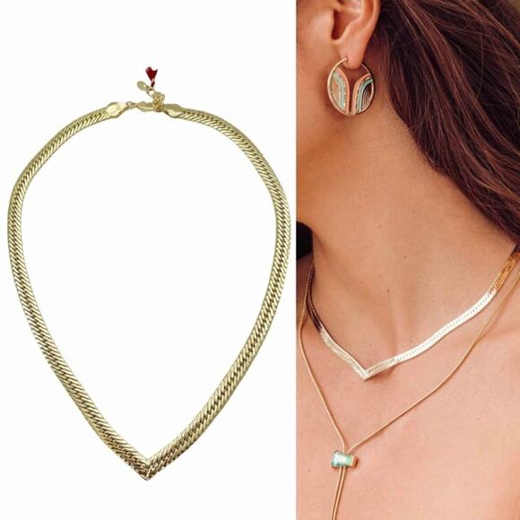 REVOLVE Shashi V Herringbone Gold Chain Necklace, Short Gold Chain, Gold Choker - Picture 1 of 4